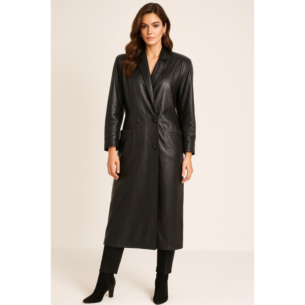 Donna Pelle Leather Trench Coat Women‎ M Black Matrix Whimsigoth Gothic Chic